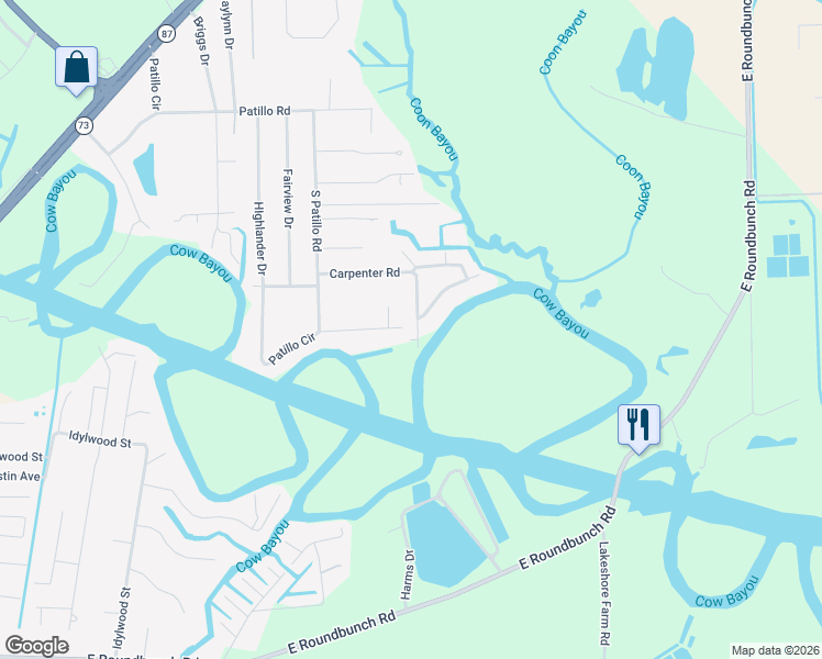 map of restaurants, bars, coffee shops, grocery stores, and more near 3718 Carpenter Road in Orange