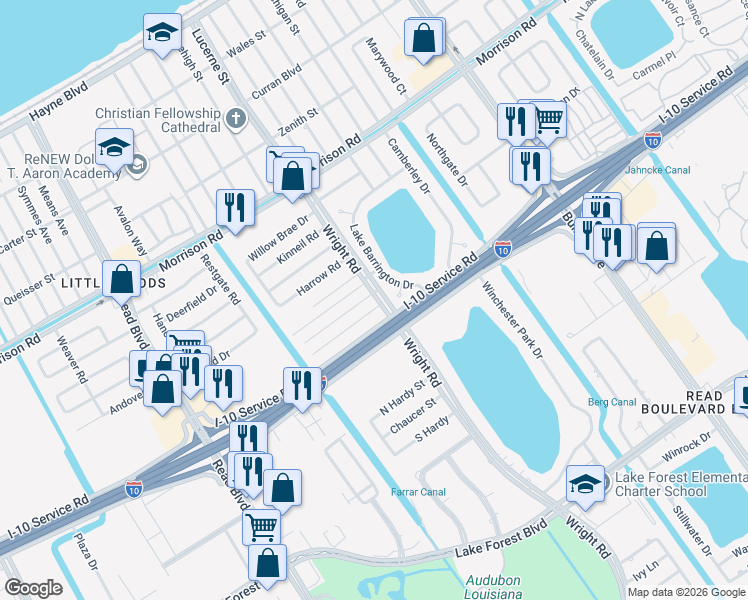 map of restaurants, bars, coffee shops, grocery stores, and more near in New Orleans