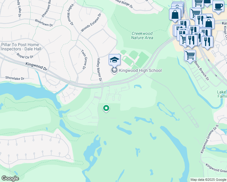 map of restaurants, bars, coffee shops, grocery stores, and more near 1700 Lake Kingwood Trail in Humble