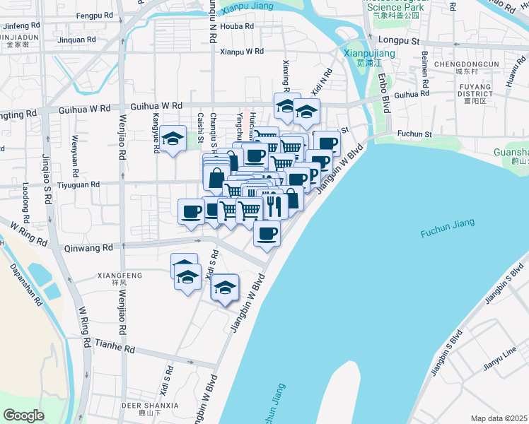map of restaurants, bars, coffee shops, grocery stores, and more near Xiang Ya Pu Lu in Hang Zhou Shi
