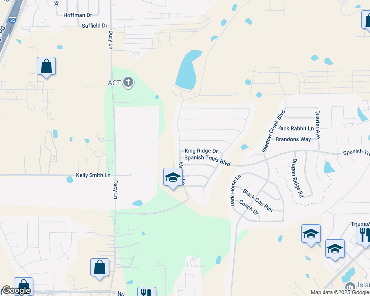 map of restaurants, bars, coffee shops, grocery stores, and more near 131 Kings Ridge Drive in Buda