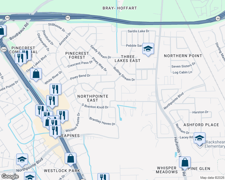 map of restaurants, bars, coffee shops, grocery stores, and more near 11907 Sonora Springs Drive in Tomball