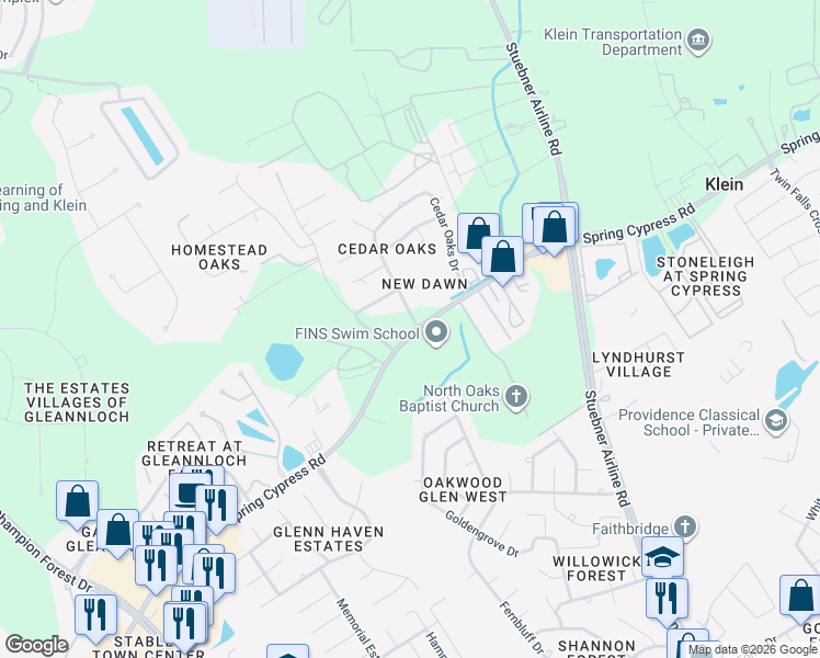 map of restaurants, bars, coffee shops, grocery stores, and more near 7826 Spring Cypress Road in Spring
