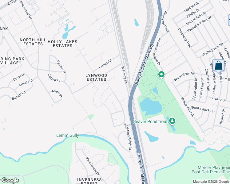 map of restaurants, bars, coffee shops, grocery stores, and more near 1447 Reno Ridge Lane in Spring