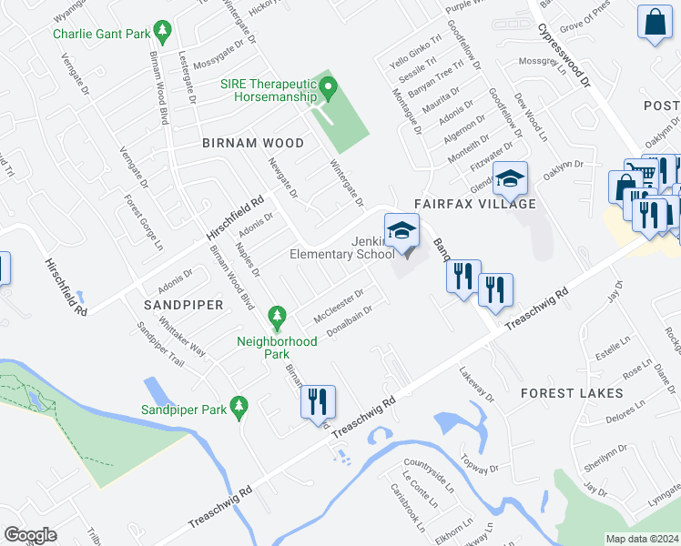 map of restaurants, bars, coffee shops, grocery stores, and more near 23107 Newgate Drive in Spring
