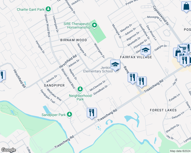 map of restaurants, bars, coffee shops, grocery stores, and more near 23110 Cimber Lane in Spring