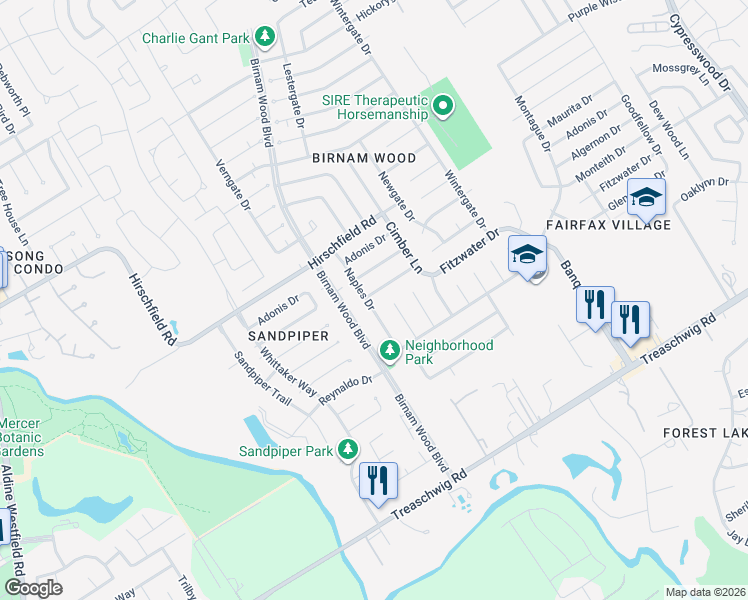 map of restaurants, bars, coffee shops, grocery stores, and more near 4418 Monteith Drive in Spring