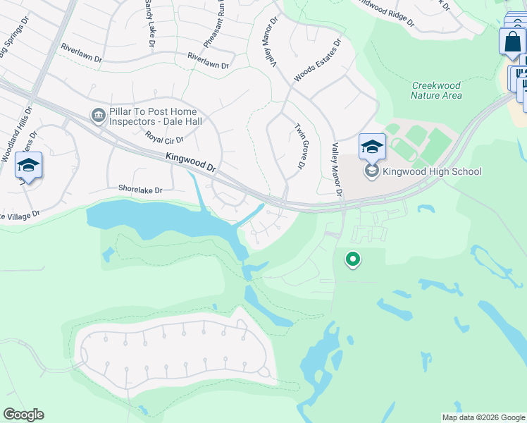 map of restaurants, bars, coffee shops, grocery stores, and more near 3103 Breezy Pines Court in Humble