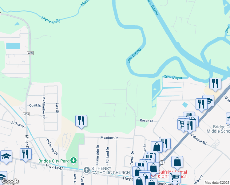 map of restaurants, bars, coffee shops, grocery stores, and more near 200 Jennie Lane in Bridge City