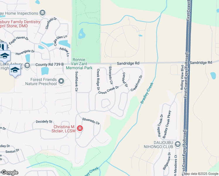 map of restaurants, bars, coffee shops, grocery stores, and more near 2786 Cross Creek Drive in Green Cove Springs