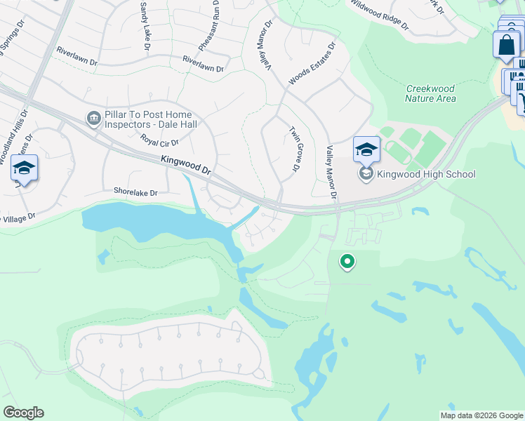 map of restaurants, bars, coffee shops, grocery stores, and more near 3103 Breezy Pines Court in Humble
