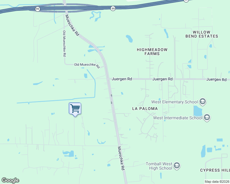 map of restaurants, bars, coffee shops, grocery stores, and more near 18538 Mueschke Road in Harris County