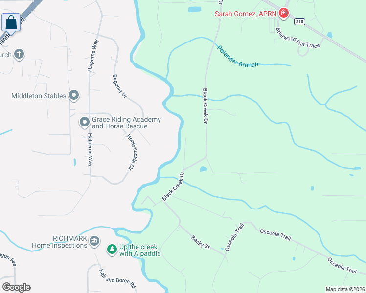 map of restaurants, bars, coffee shops, grocery stores, and more near 2873 Creek Street in Middleburg