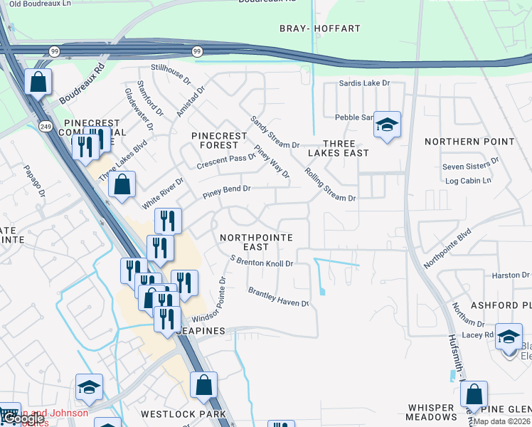 map of restaurants, bars, coffee shops, grocery stores, and more near 19311 Solon Springs Court in Tomball