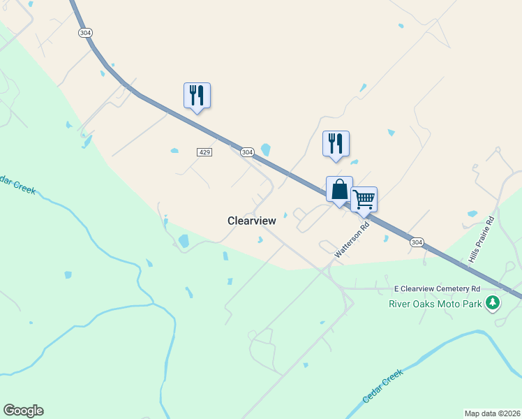 map of restaurants, bars, coffee shops, grocery stores, and more near 168 West Clearview Cemetery Road in Bastrop
