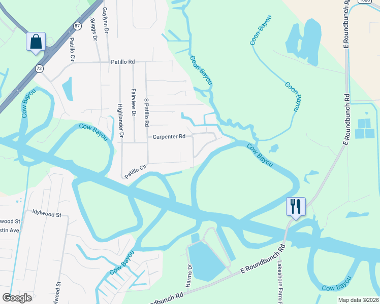 map of restaurants, bars, coffee shops, grocery stores, and more near 3612 South Carpenter Road in Orange