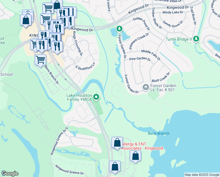 map of restaurants, bars, coffee shops, grocery stores, and more near 4707 Breezy Point Drive in Houston