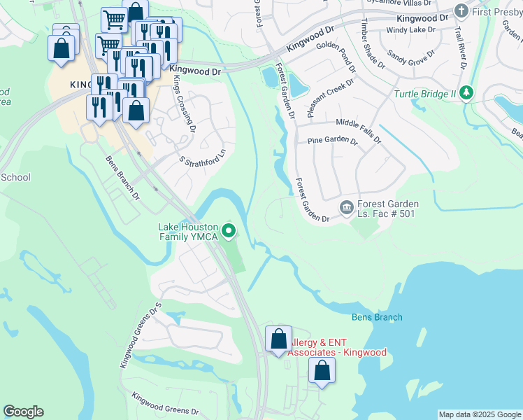 map of restaurants, bars, coffee shops, grocery stores, and more near 4707 Breezy Point Drive in Houston