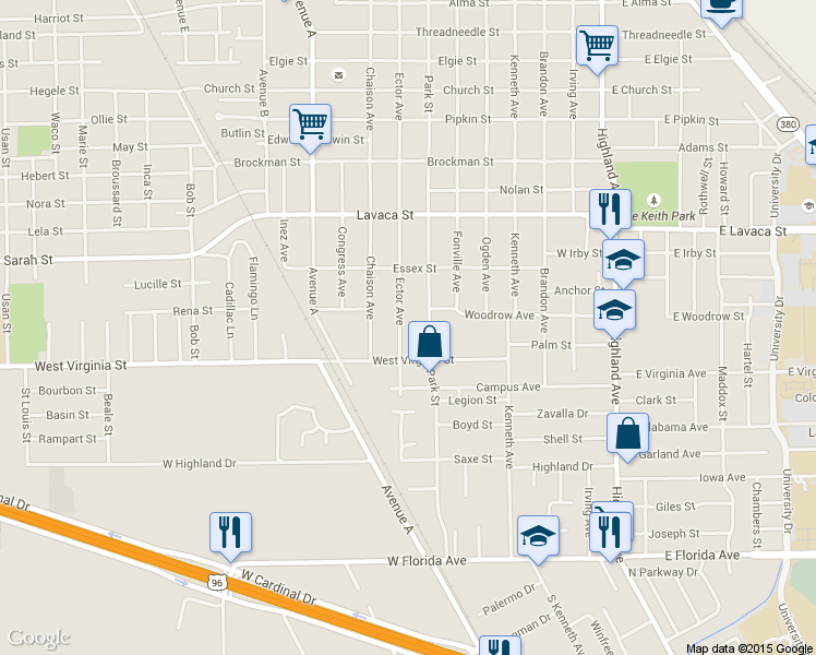 map of restaurants, bars, coffee shops, grocery stores, and more near 4435 Ector Avenue in Beaumont