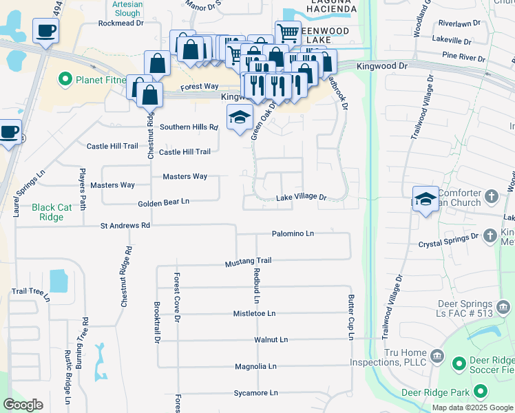 map of restaurants, bars, coffee shops, grocery stores, and more near 1906 West Summer Rain Court in Humble