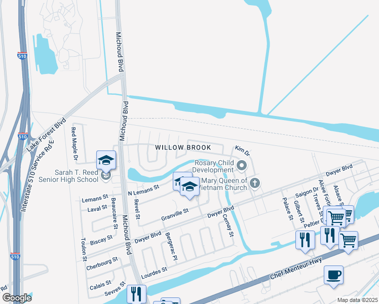 map of restaurants, bars, coffee shops, grocery stores, and more near 5471 Provincial Place in New Orleans