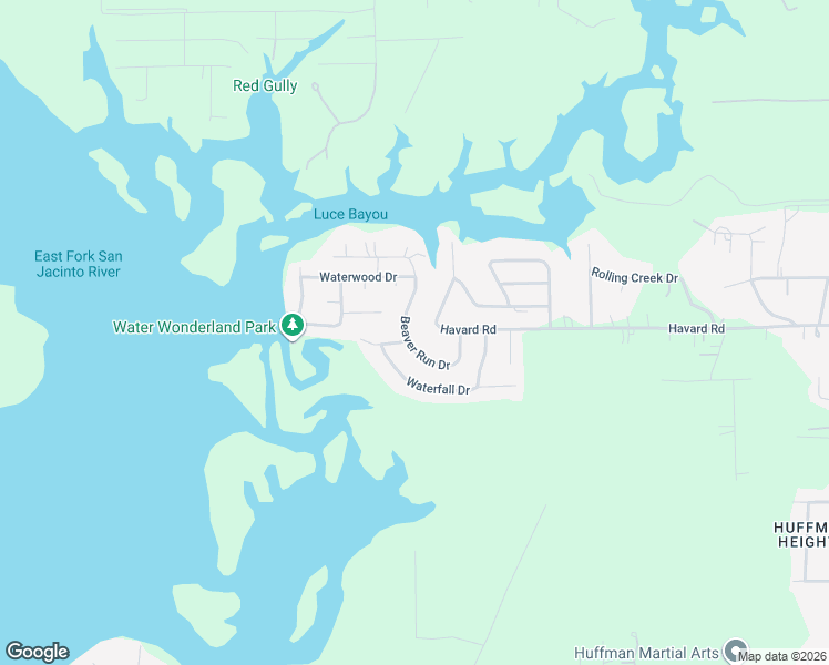 map of restaurants, bars, coffee shops, grocery stores, and more near 25702 Beaver Run Drive in Huffman