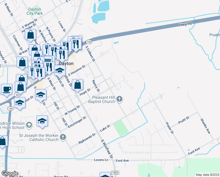 map of restaurants, bars, coffee shops, grocery stores, and more near South Colbert Street in Dayton
