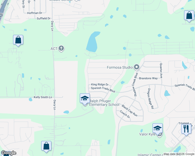 map of restaurants, bars, coffee shops, grocery stores, and more near 278 Noddy Road in Buda