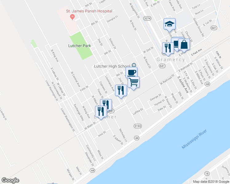 map of restaurants, bars, coffee shops, grocery stores, and more near 2471 Louisiana Ave in Lutcher