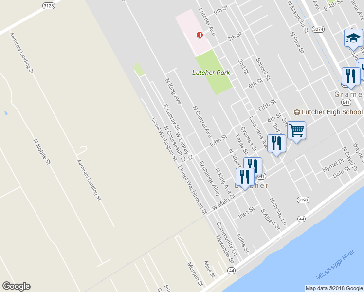 map of restaurants, bars, coffee shops, grocery stores, and more near 2467 West Lebray Street in Lutcher