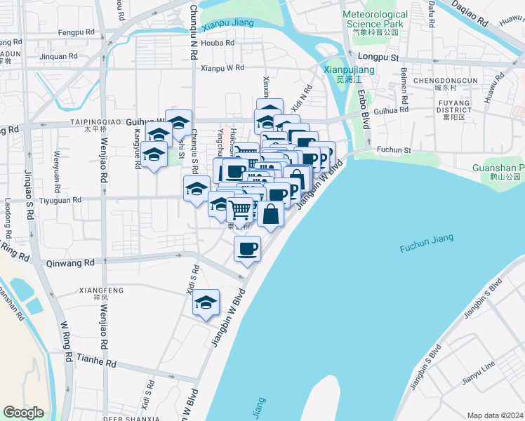 map of restaurants, bars, coffee shops, grocery stores, and more near Xiang Ya Pu Lu in Hang Zhou Shi