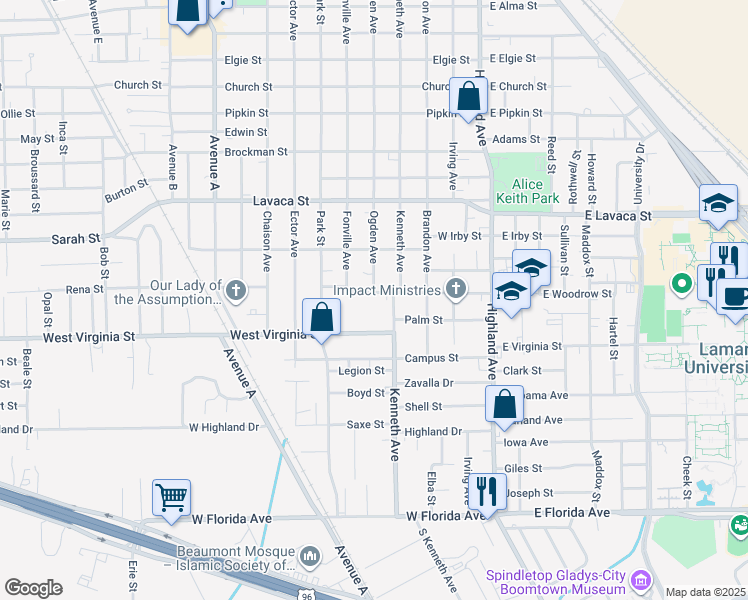 map of restaurants, bars, coffee shops, grocery stores, and more near 975 Woodrow Avenue in Beaumont