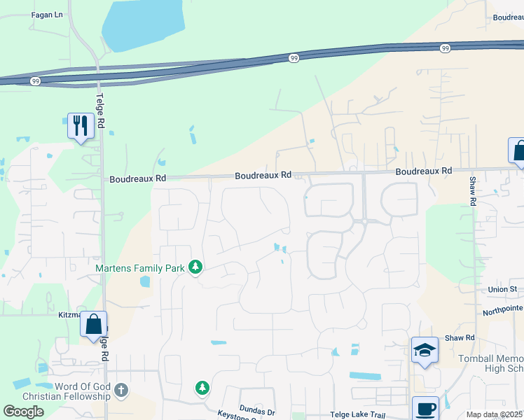 map of restaurants, bars, coffee shops, grocery stores, and more near 19019 Kimber Creek Lane in Cypress