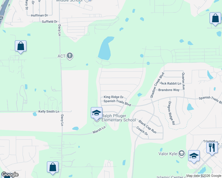 map of restaurants, bars, coffee shops, grocery stores, and more near 278 Noddy Road in Buda
