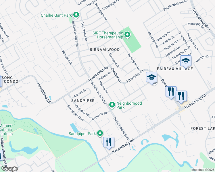 map of restaurants, bars, coffee shops, grocery stores, and more near 4418 Monteith Drive in Spring