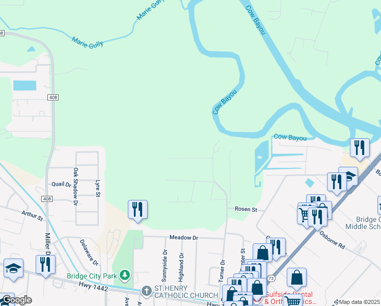 map of restaurants, bars, coffee shops, grocery stores, and more near 200 Jennie Lane in Bridge City