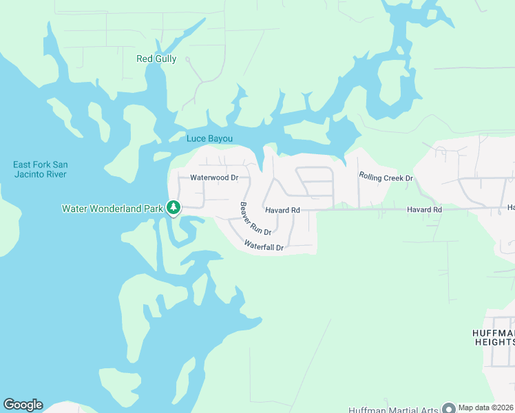 map of restaurants, bars, coffee shops, grocery stores, and more near 25702 Beaver Run Drive in Huffman