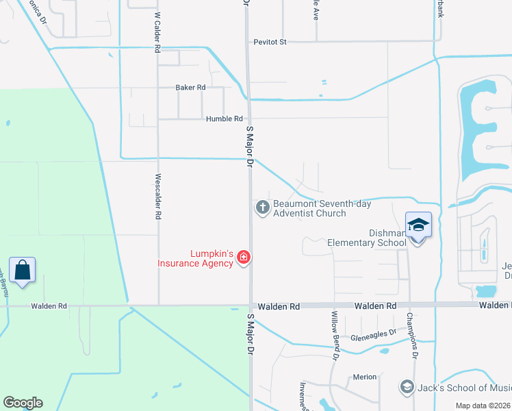map of restaurants, bars, coffee shops, grocery stores, and more near 3120 South Major Drive in Beaumont