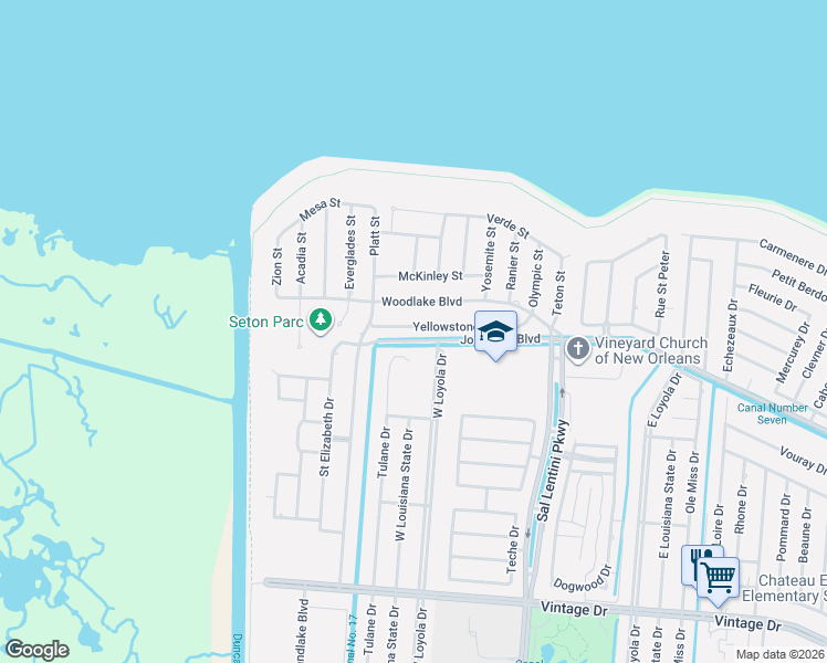 map of restaurants, bars, coffee shops, grocery stores, and more near 71 Yellowstone Street in Kenner