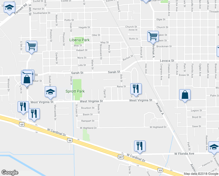 map of restaurants, bars, coffee shops, grocery stores, and more near 4404 Diamond Street in Beaumont