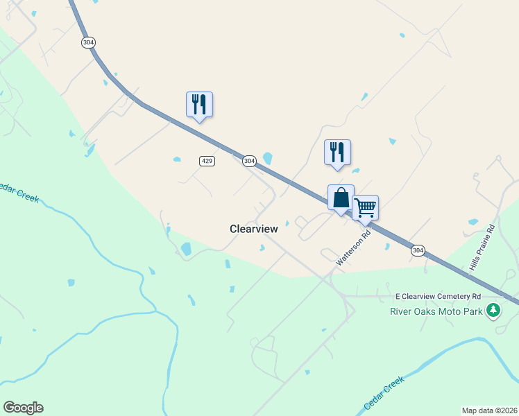map of restaurants, bars, coffee shops, grocery stores, and more near 168 West Clearview Cemetery Road in Bastrop