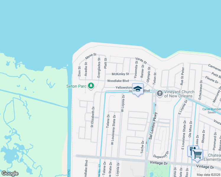 map of restaurants, bars, coffee shops, grocery stores, and more near 71 Yellowstone Street in Kenner