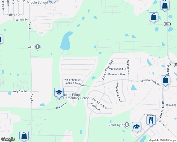 map of restaurants, bars, coffee shops, grocery stores, and more near 5726 Heron Drive in Buda