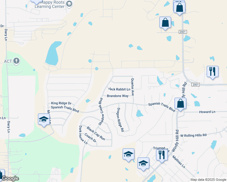 map of restaurants, bars, coffee shops, grocery stores, and more near 168 Jack Rabbit Lane in Buda