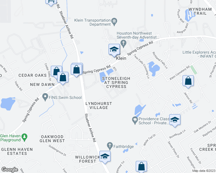 map of restaurants, bars, coffee shops, grocery stores, and more near 7202 Lyndhurst Village Lane in Spring