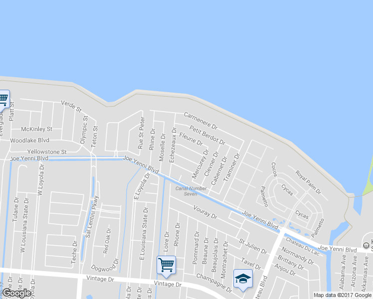 map of restaurants, bars, coffee shops, grocery stores, and more near 645 Chambertin Drive in Kenner