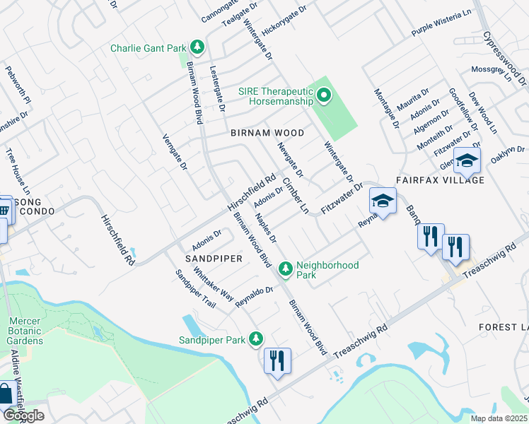 map of restaurants, bars, coffee shops, grocery stores, and more near 4407 Algernon Drive in Spring