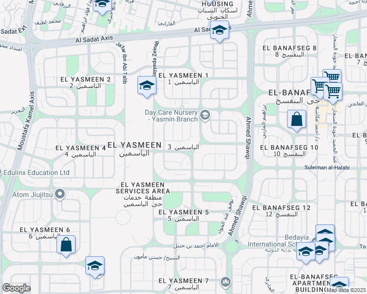 map of restaurants, bars, coffee shops, grocery stores, and more near 3 ميدان الياسمين in قسم أول القاهرة الجديدة