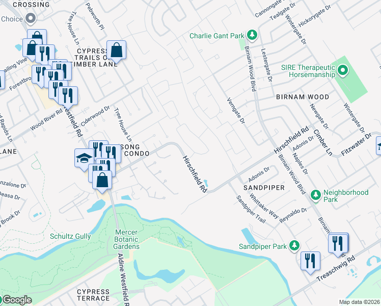 map of restaurants, bars, coffee shops, grocery stores, and more near in Spring