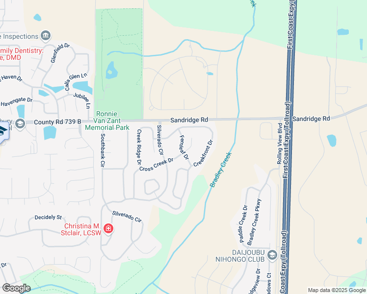map of restaurants, bars, coffee shops, grocery stores, and more near 2657 Fernleaf Drive in Green Cove Springs